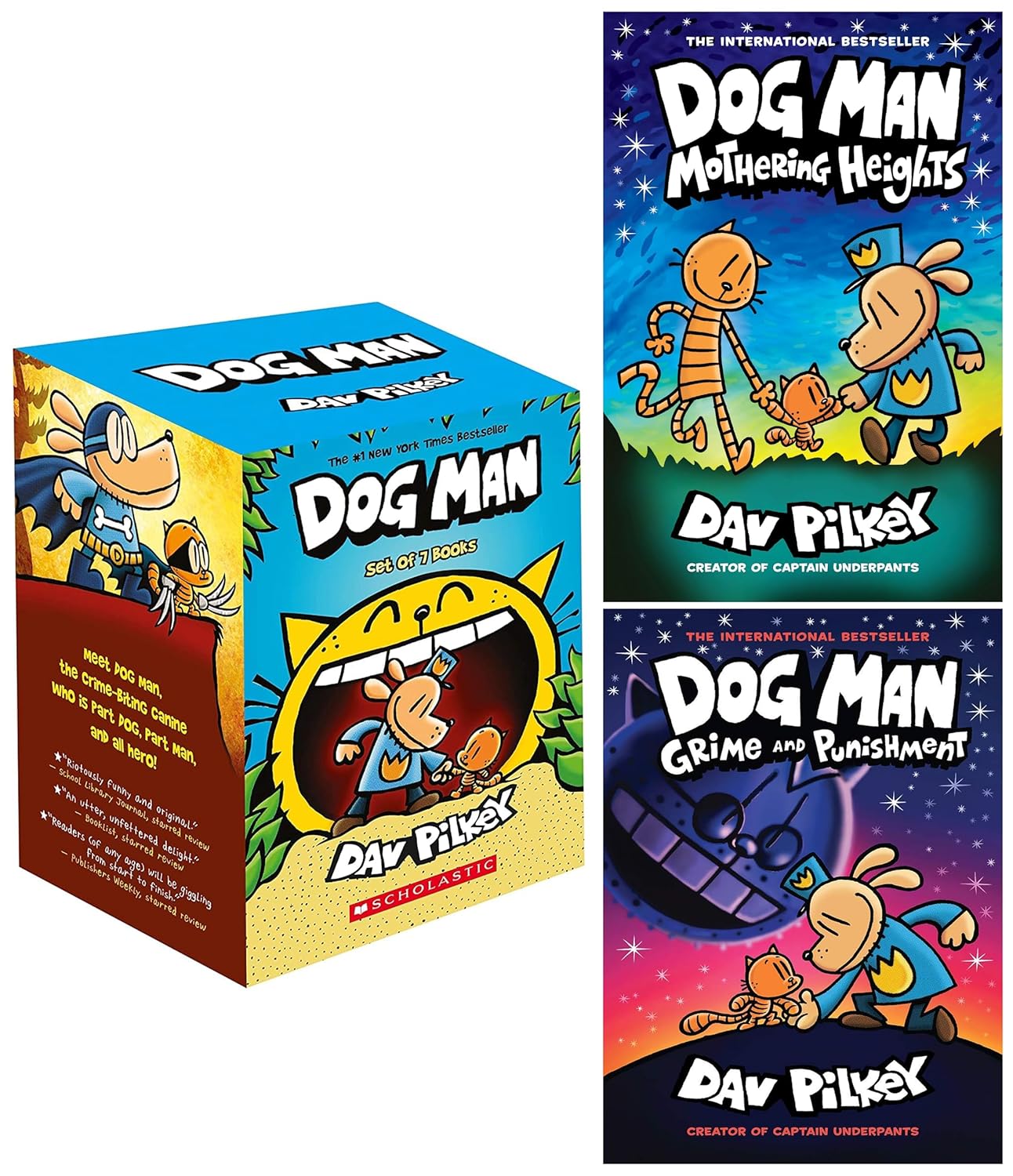 Dog Man Box of 7 Books & Dog Man #10: Mothering Heights & Dog Man #09: Grime And Punishment (Product Bundle)
