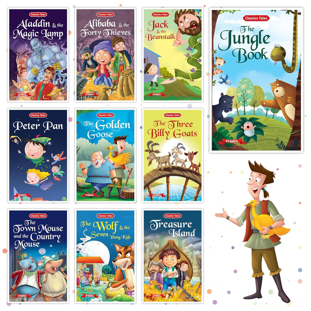 Set of 10 Classics Tales Story Books for Kids|English Short Stories for 3+ | Aladdin, Alibaba, Jungle Book & Others (Product Bundle)