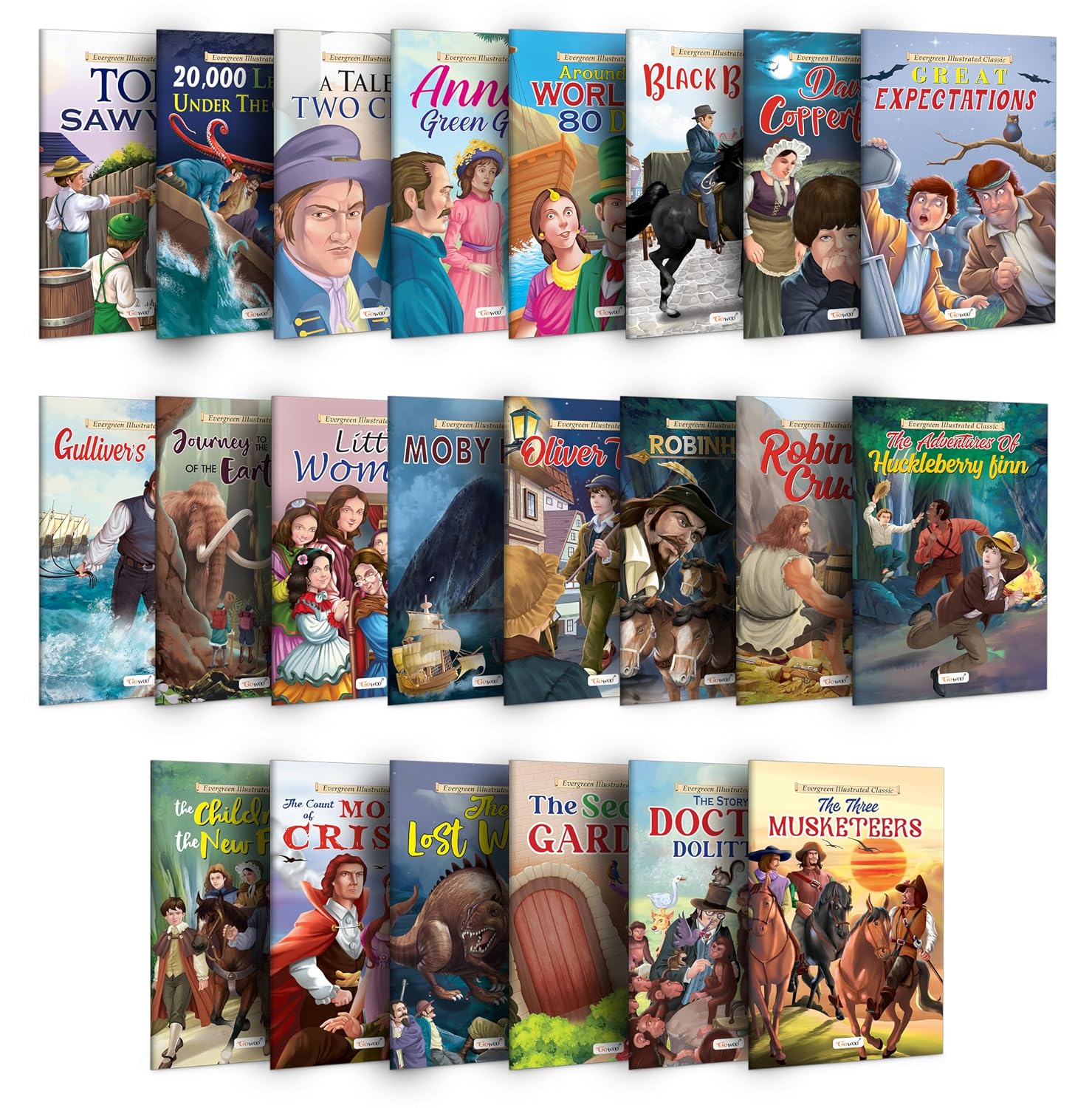 Evergreen illustrated Classics books : The Secret Garden, A tale of two cities, Gulliver's Travels, The Lost World and more - Classic story book for kids, Kids educational books | Pack of 22 books (Paperback)