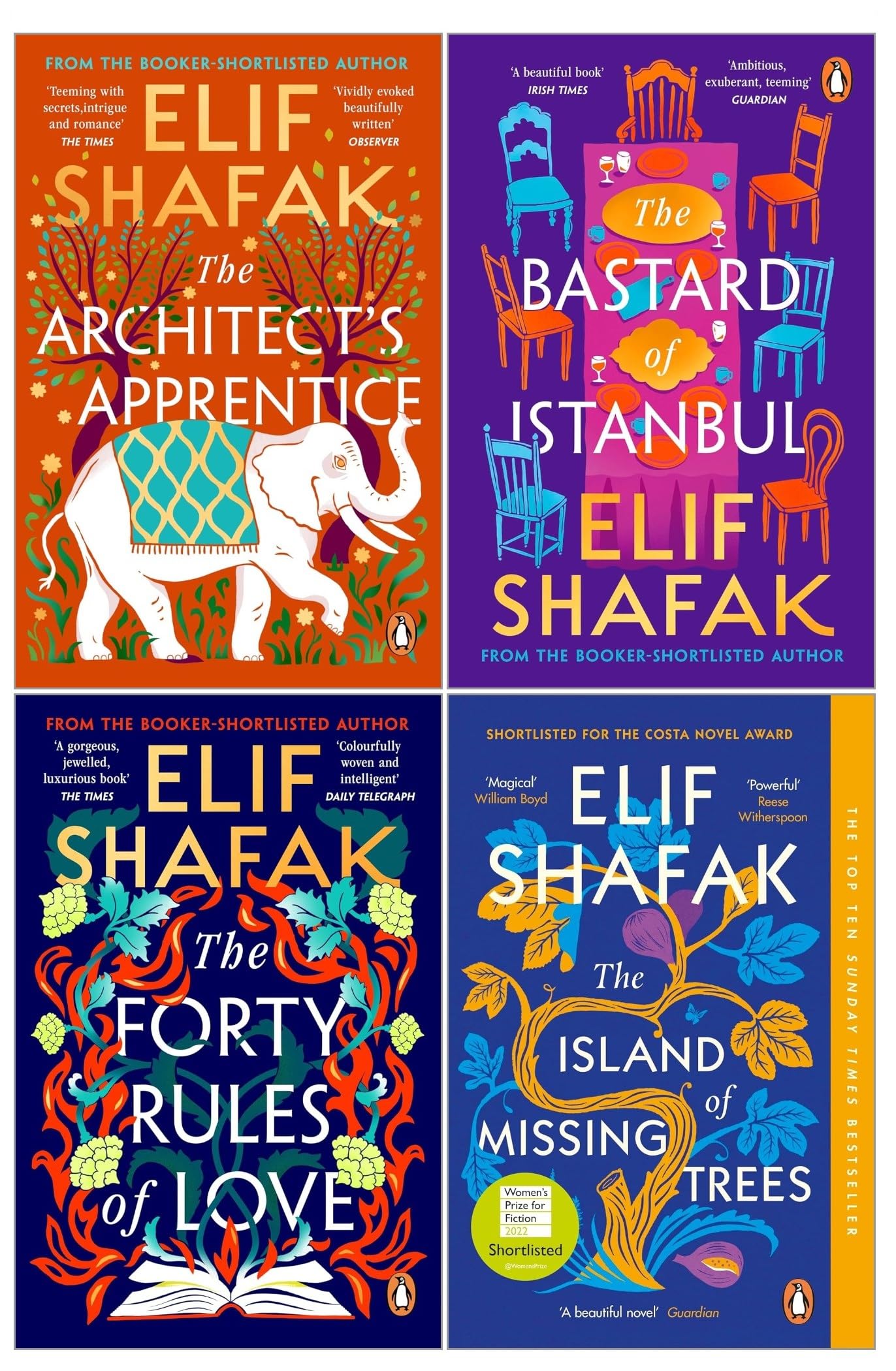 Elif Shafak 4 Books Collection Set (The Architects Apprentice, The Island of Missing Trees, The Forty Rules of Love & The Bastard of Istanbul)