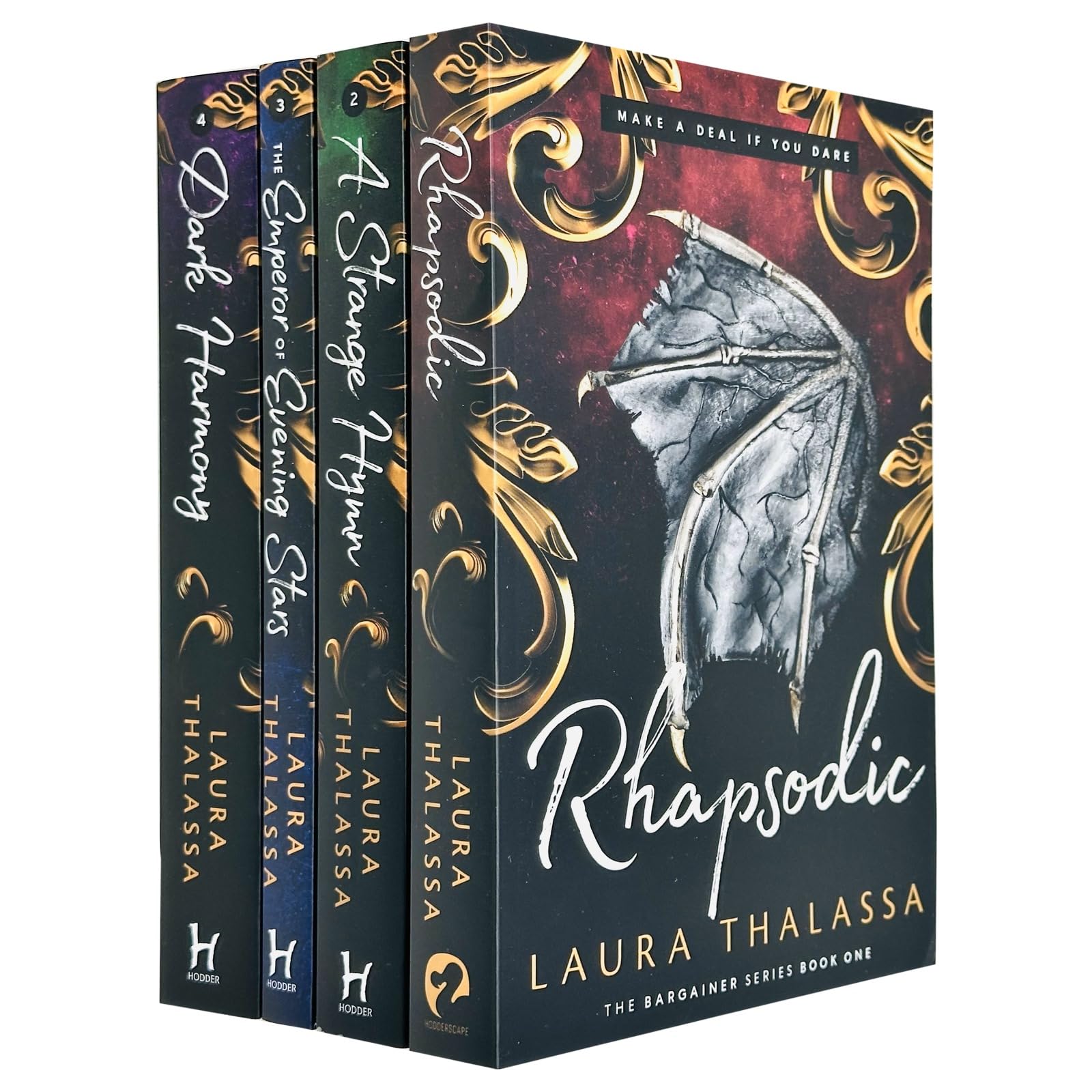 The Bargainer Series 4 Books Collection Set by Laura Thalassa (Rhapsodic, A Strange Hymn, The Emperor of Evening Stars & Dark Harmony)